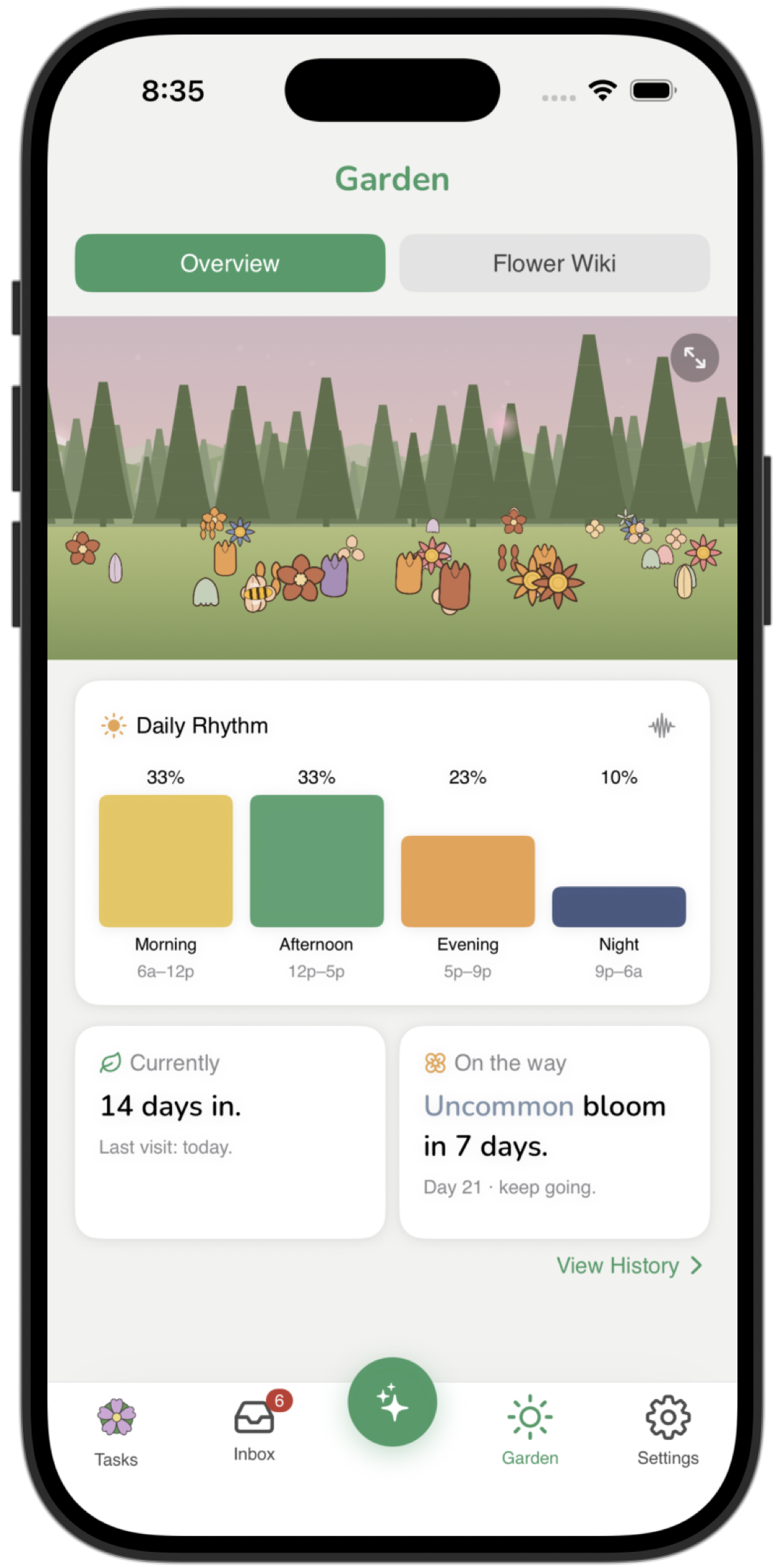 Garden — a living garden that grows as you complete tasks